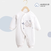新生婴儿夹棉连体衣冬季男女宝宝保暖连帽哈衣婴幼儿和尚服