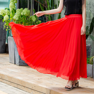 三层雪纺大摆半身长裙超仙气，拖地沙滩裙，新疆舞裙大红色半身裙
