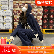 藏蓝色小个子时尚卫衣套装女春2023韩版休闲运动拖地裤两件套