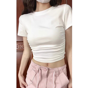小个子短款露脐白色短袖t恤女夏装2024韩版修身显瘦紧身上衣