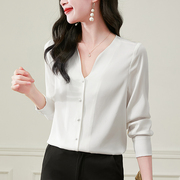 高档品牌杭州重磅真丝，衬衫女2024年春秋季长袖白色桑蚕丝上衣