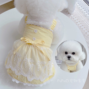 宠物小狗小型犬猫咪衣服春夏公主蕾丝裙子服装2粒扣系带比熊泰迪