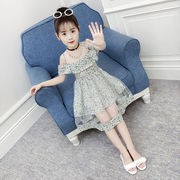 女童夏装连衣裙2023韩版洋气，漏肩儿童裙子，雪纺女孩夏季公主裙