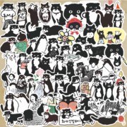 70枚猫咪贴纸可爱宠物日系黑白创意，卡通个性治愈系手账相册装饰贴