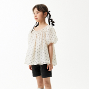可乐凡尼女童小圆点娃娃衫，2023夏装短袖上衣，儿童圆领雪纺波点