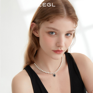 zegl爱心珍珠项链女轻奢小众，黑色玛瑙吊坠，复古法式颈链小米珠配饰