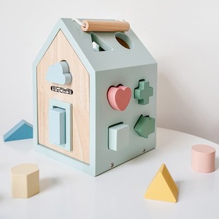 木制儿童益智几何形状，配对智慧屋玩具，蒙氏启蒙早教立体积木智力盒