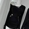 赫本风深冬装搭配三件套吊带背心披衫外套，法式抽绳连衣裙2024