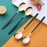 不锈钢勺子加厚长柄主餐勺汤勺咖啡勺甜品冰淇淋勺黑绿分色4