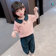 女童甜美卡通娃娃领套装宝宝短袖两件套韩版小童夏装舒适
