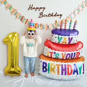 生日装饰气球周岁创意可爱蛋糕拍照道具场景布置大号铝膜数字气球
