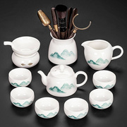 羊脂玉白瓷功夫茶壶茶具套装家用轻奢办公室会客茶盘陶瓷喝茶中式