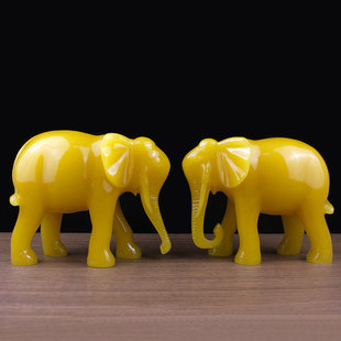 大象摆件一对树脂仿白玉黄玉象，工艺品招财旺财吸水象客厅家居装饰
