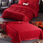 欧式结婚床盖三件套婚庆大红色夹棉床单绗缝床罩1.8m床套加厚