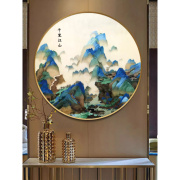 纯手工十字绣成品千里江山圆形风景山水餐厅，中式玄关画风景画