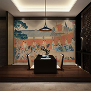 元春省亲图壁纸新中式客餐厅，古风怀旧墙布，复古红楼梦背景墙纸壁画