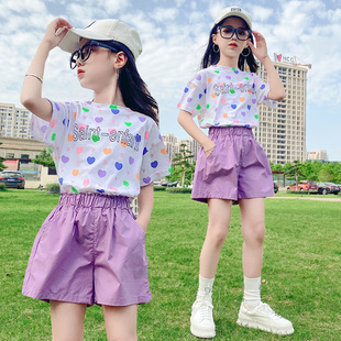 女童夏季短袖套装2024中大童洋气儿童装网红夏装时髦两件套潮