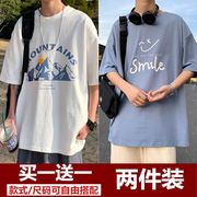 短袖t恤男潮牌ins港风男生上衣夏季潮流，宽松百搭印花圆领半袖体恤