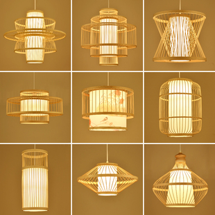 新中式竹艺吊灯民宿吧台创意，个性茶室火锅店餐厅中式竹编灯笼灯罩