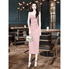 设计高端法式礼服粉色吊带连衣裙女夏季2024轻奢高腰修身长裙