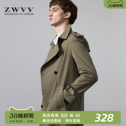 ZWVV2023秋季英伦双排扣军绿色风衣男中长款薄款帅气休闲男士外套