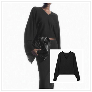  COS风女装 2023秋季标准版型美利奴羊毛蝙蝠袖毛衣黑色