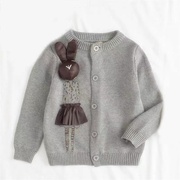女童毛衣加厚灰色开衫宝宝小兔子外套洋气春秋季儿童圆领针织上衣