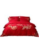 水星婚庆四件套全棉结婚纯棉婚嫁套件大红色床单被套新婚床上用品