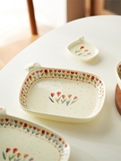 肆月复古郁金香手柄碗家用吃饭小碗陶瓷碗饭碗单个高颜值2022