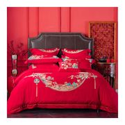多喜爱婚庆八套件结婚婚礼，中国红床品套件1.8m床，中式刺绣床单被套