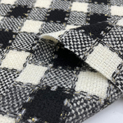 秋冬重磅黑白格子金线羊毛编织小香风粗纺面料套装时装设计师布料