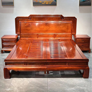 红木床花梨木双人床，中式缅花家具1.8米实木大床镂空防潮床板
