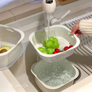 厨房多用沥水篮，三件套客厅家用洗菜盆塑料米盆洗水果收纳篮