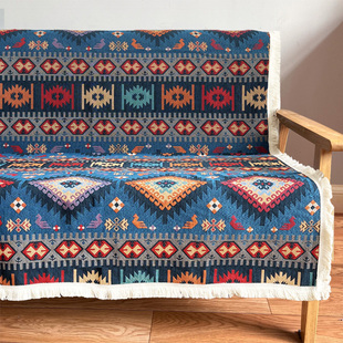 复古民族风沙发垫美式乡村沙发巾，四季通用沙，发套盖布几何针织线毯