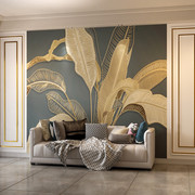 北欧客厅沙发电视背景墙纸3d立体浮雕壁纸叶子壁画布简约影视墙布