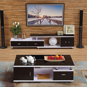 钢化玻璃伸缩电视柜茶几组合简约现代欧式小户型客厅电视机柜