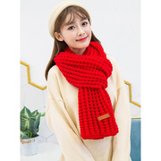 大红色韩版围巾女冬季加厚情侣，本命年粗毛线，针织长款保暖围脖