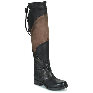 A.S.98女靴低跟绑腿欧美风显瘦真皮长筒靴黑色2024冬季骑士靴
