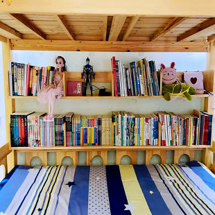 书架全实木子母床通用上下铺床高低双层儿童床墙挂置物架收纳立式