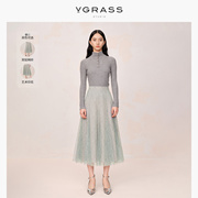 vgrass新中式网纱半身裙，女冬过膝a字，长裙仙女裙子