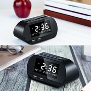 NEW Dual USB Phone Charger Home FM Raido Alarm Clock Multifu