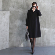 正式场合连衣裙女秋冬季高级感高端高档气质宽松黑色长袖裙春