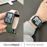 iserisewatch适用于apple watch8表带iwatch7苹果手表夏天ultra硅胶表带运动磁吸双色40/41/44/45mm创意男女