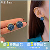 s925银针复古气质几何耳钉，简约小巧蓝色，耳环时尚ins风耳夹女4008