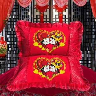 喜庆结婚款十字绣抱枕5d印花卡通情侣枕头套，一对卧室沙发靠垫