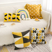 北欧黄色简约刺绣抱枕家用客厅床头沙发腰枕方枕长枕车用后排靠枕