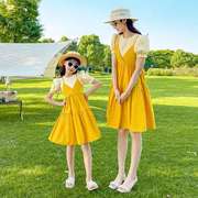 亲子装母女装连衣裙夏装2020洋气女童韩版吊带假两件公主裙子