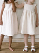 女童装白色背心裙洋气可爱纯棉纱布连衣裙夏季森系小飞袖吊带裙子