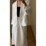 现 2024春夏季韩国设计师亚麻白色西服外套+长款半身裙