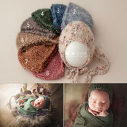 宝宝照毛线帽子 儿童摄影针织帽男女童 可爱婴儿小熊耳朵卡通小帽
